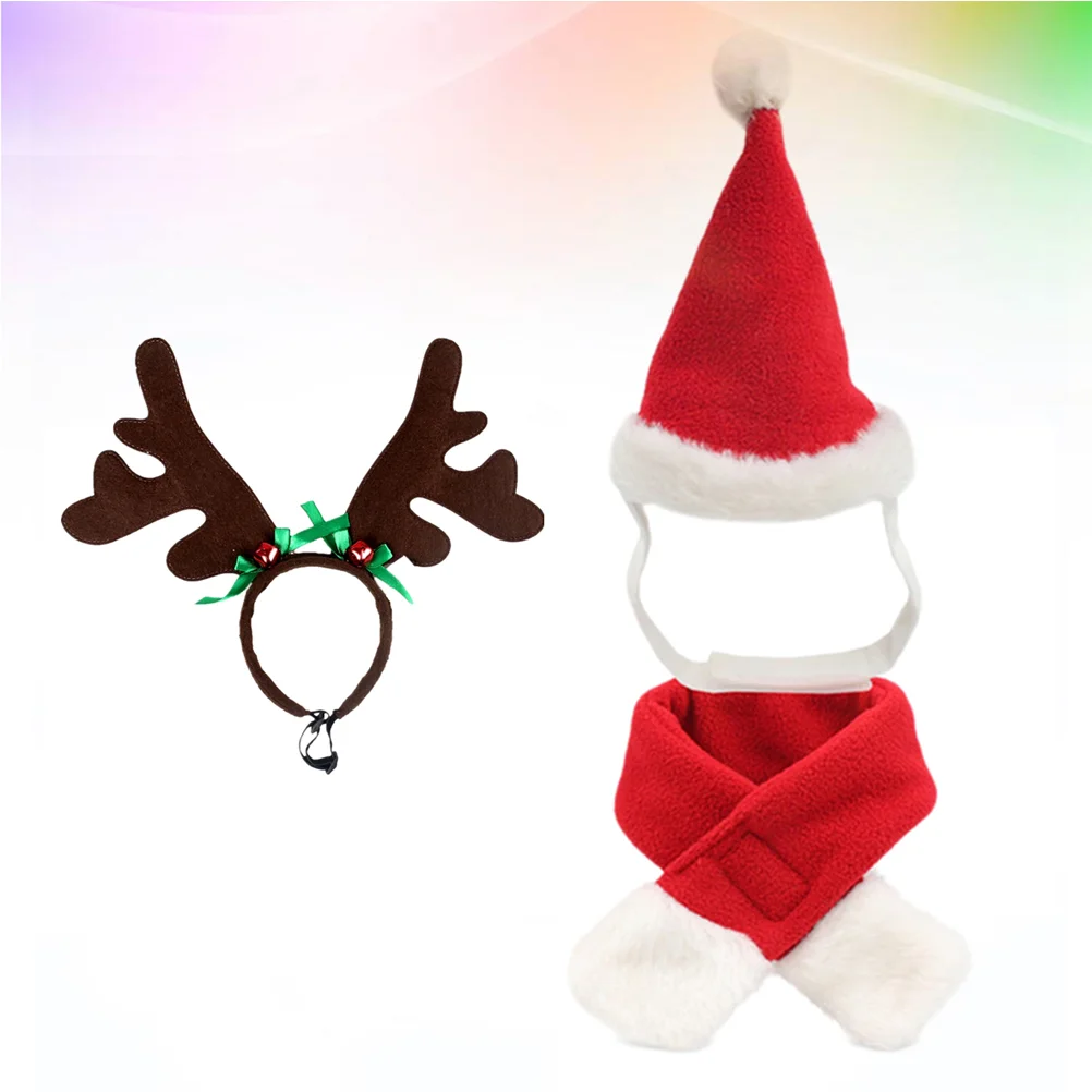 

Комплект рождественской шапки, Рождественский классический Рождественский костюм, комплект одежды с шапкой Санты и шарфом для кошек и щенков, Красная рождественская шапка
