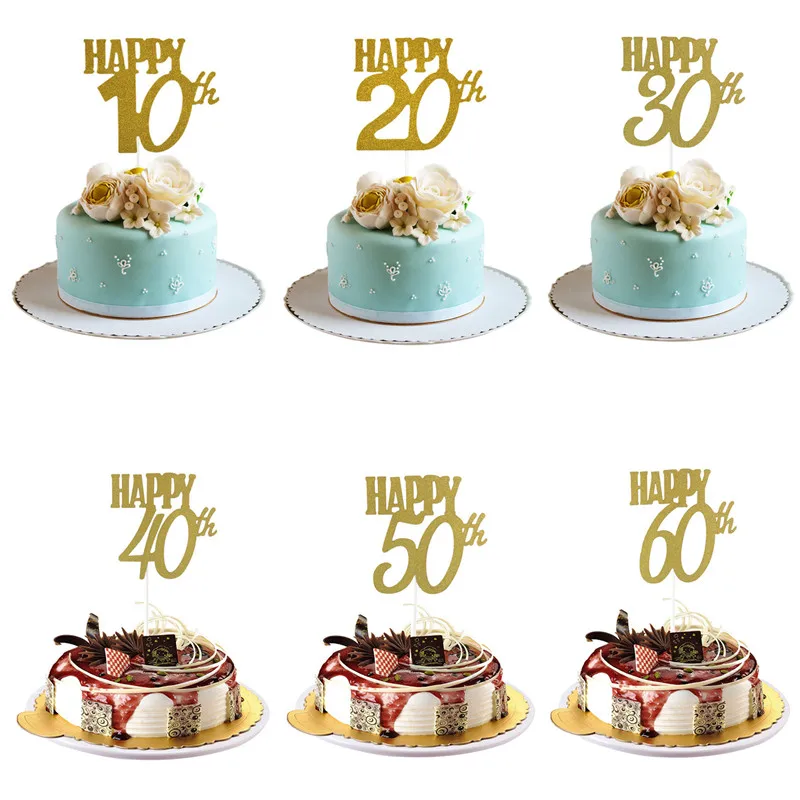 1 шт. Золотой Топпер для торта на день рождения Happy 40/50/60 бумажные принадлежности