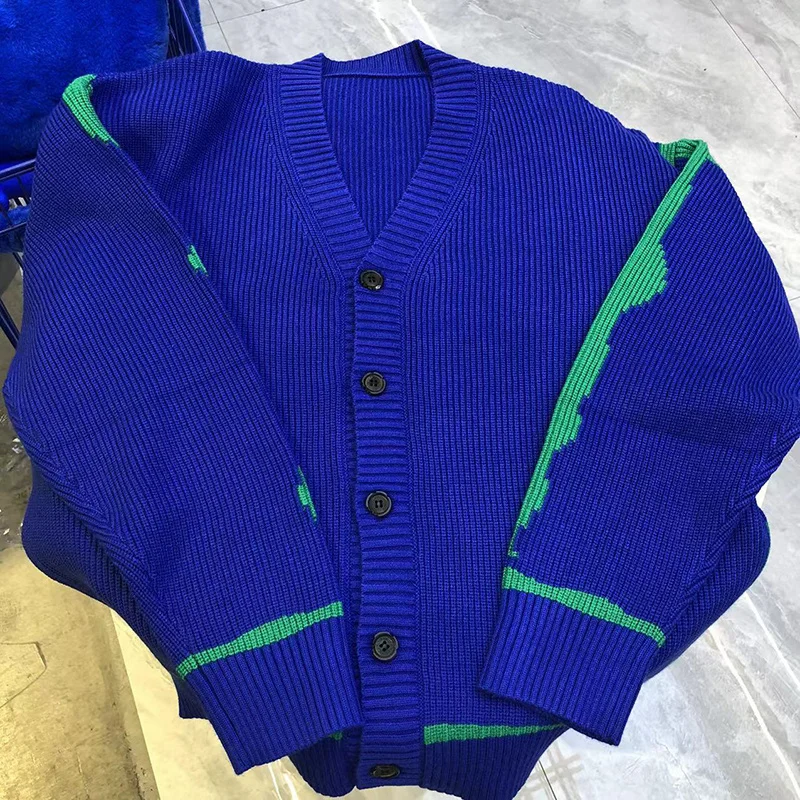 

Knit Oversized ADER Jackets Blue Contrast Men Women 1:1 Ader Cardigan Sweaters
