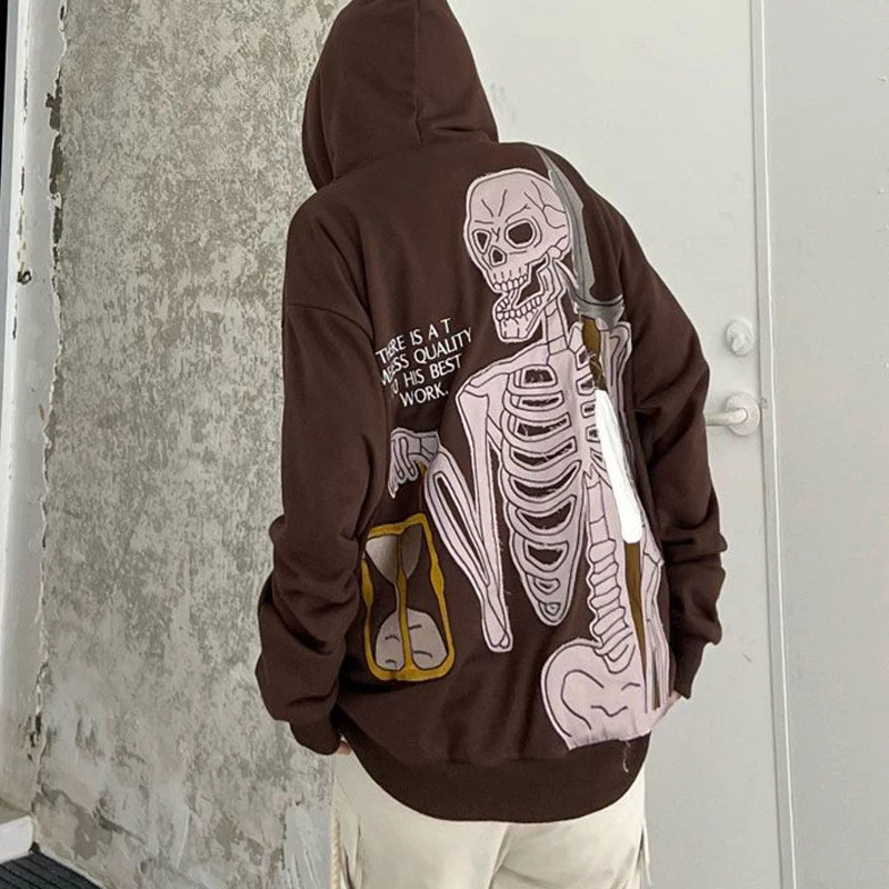 

Skeleton Zip up Hoodie Y2K Harajuku Long Sleeve Sweatshirt grunge Anime Female Clothes Jacket Gothic Loose vintage Streetwear