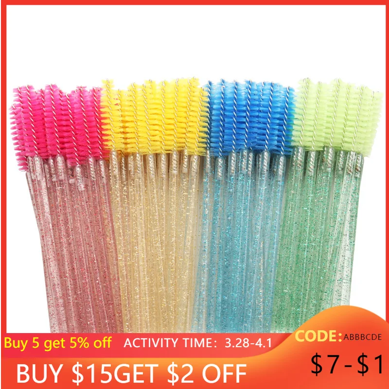 

19 Colors Eyelash brush Disposable 50 Pcs/Pack Crystal Eyelash Makeup Brush Diamond Handle Mascara Wands Eyelash Extension Tool