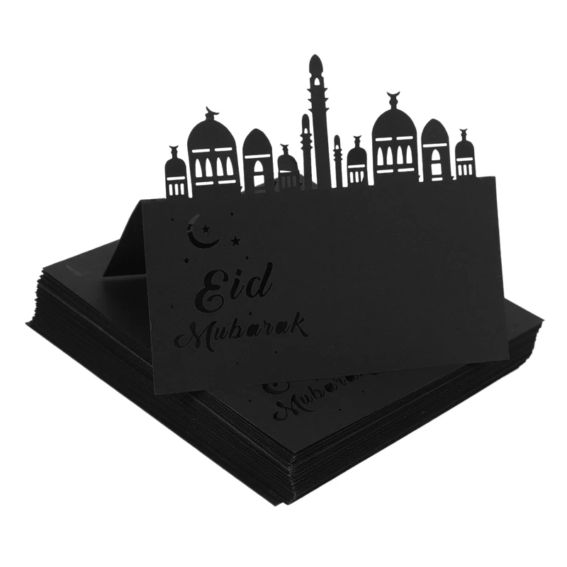 

50Pcs Eid Mubarak Postcards Cards Ramadan Party Seat Card Hollow Place Cards Happy Eid Ramadan Kareem Muslim Party Decor