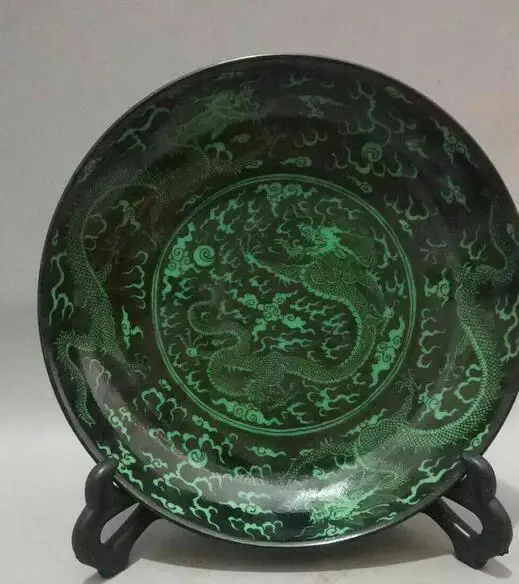 

Китайская антикварная фарфоровая плитка ручной росписи с узором в виде темно-зеленого дракона Цин Канси