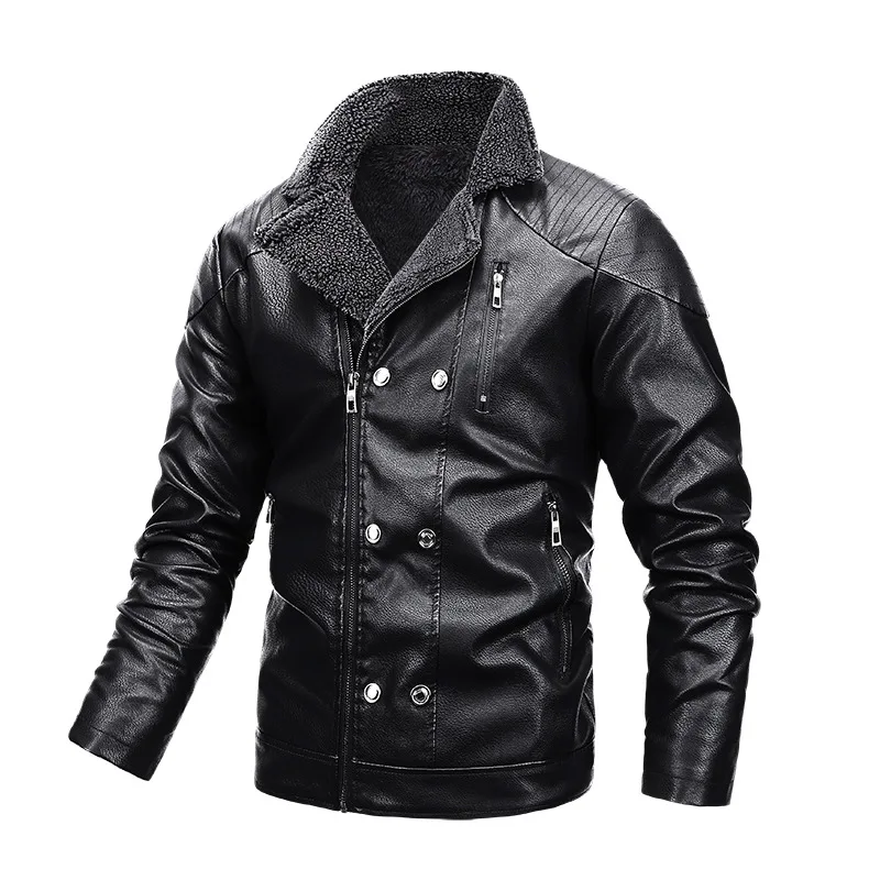 Men's Coat Windproof Men's Men's Fashion Motorbike Pu Leather Jacket Plush Lining Outerwear Winter Men's Leather Jacket