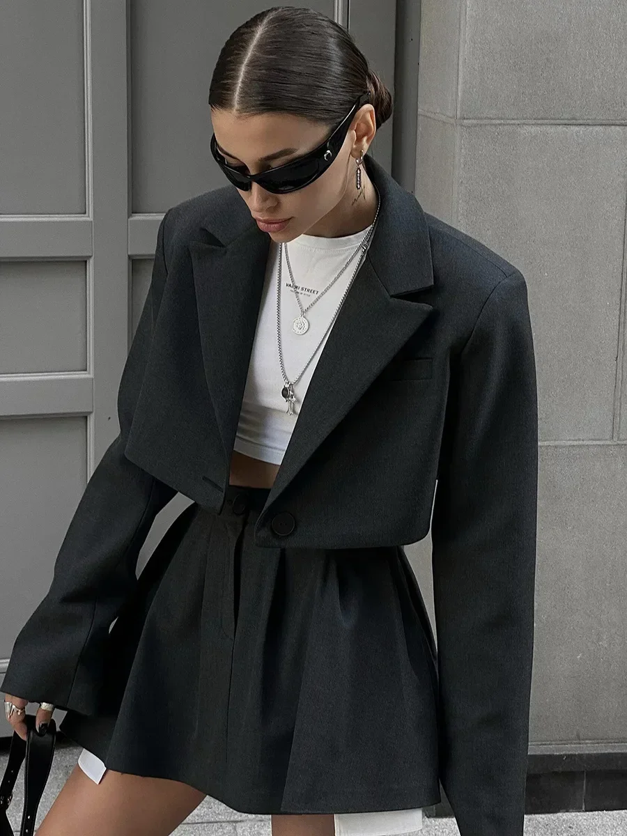 2024 новые женские стильные короткие блейзеры укороченные и плиссированная