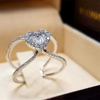 popular exquisite two layer surround heart crystal zircon ring for women engagement party wedding rings jewelry accessories