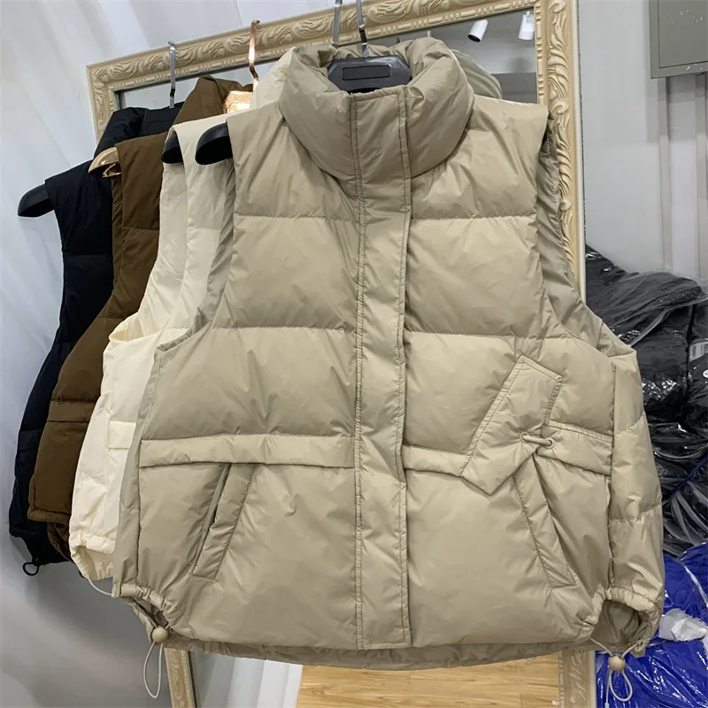 

2023 Новый пуховой жилет, Женский Свободный жилет с воротником-стойкой, 90% белый утиный пух, теплый высококачественный черный жилет