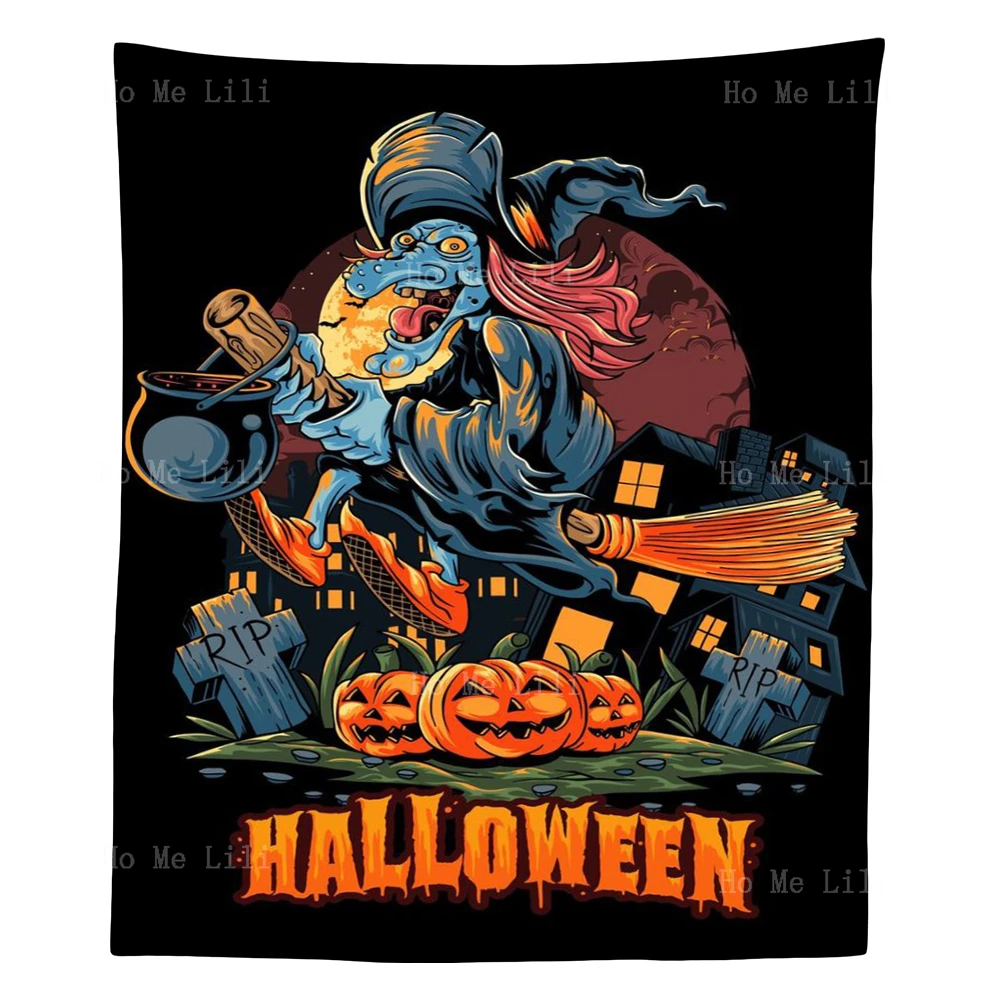 

Хэллоуин Тыква и смерти ведьмы летает с метлой гобелен для декора гостиной