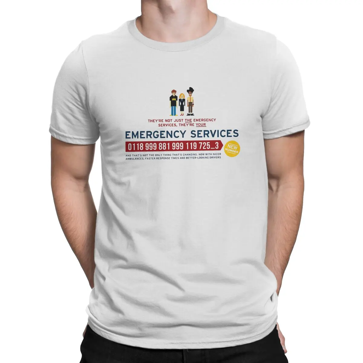 

Emergency Services Essential TV Play The It Crowd Men T Shirt Fibre Alternative Crewneck TShirt Harajuku