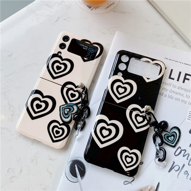 

Cute Love Heart Pendant Phone Case For Samsung Galaxy Z Flip 4 3 IMD Shockproof Back Cover Cases For Samsung Z Flip3 Flip4