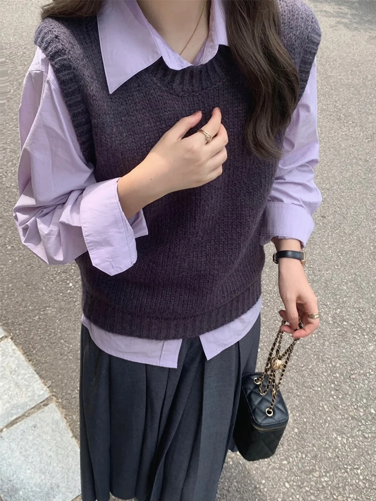 [In Stock] Purple Long sleeve Shirts Women Spring and Autumn 2024 New Korean Sle Loose Casual Outer Wear Stacked Shirt Oute...