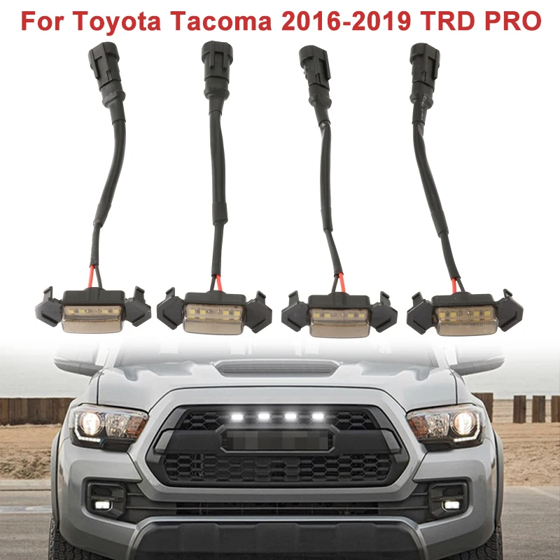 

4pcs/set Modified LED Front Grille Lights with Harness and Fuse for Toyota Tacoma 2016-2019 TRD PRO (White Light/Amber Light)