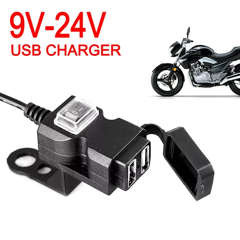 

NEW2023 Dual motorcycle USB Port 12V Waterproof Motorbike Handlebar Charger 5V 1A/2.1A Adapter Supply Socket for phone Mobile