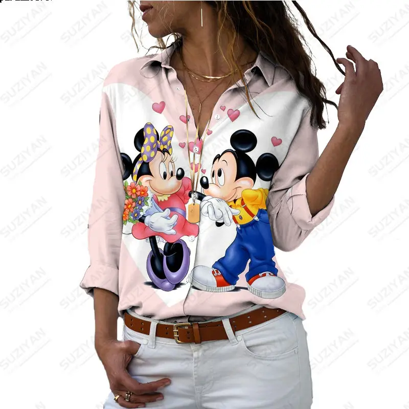 

New Disney 3D Polo Neck Women's Shirt Cute Stitch Print Long Sleeve Summer Kawaii Fashion Trend Casual Shirt Funny Women's Dress