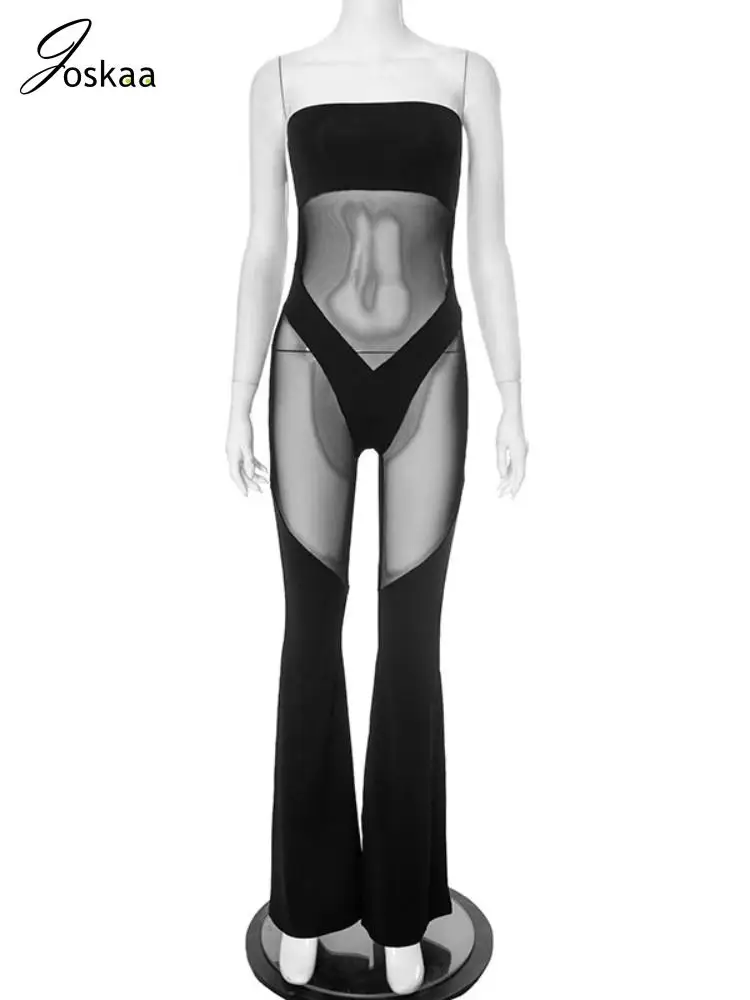 Joskaa сексуальные прозрачные черные комбинезоны без бретелек женские сетчатые