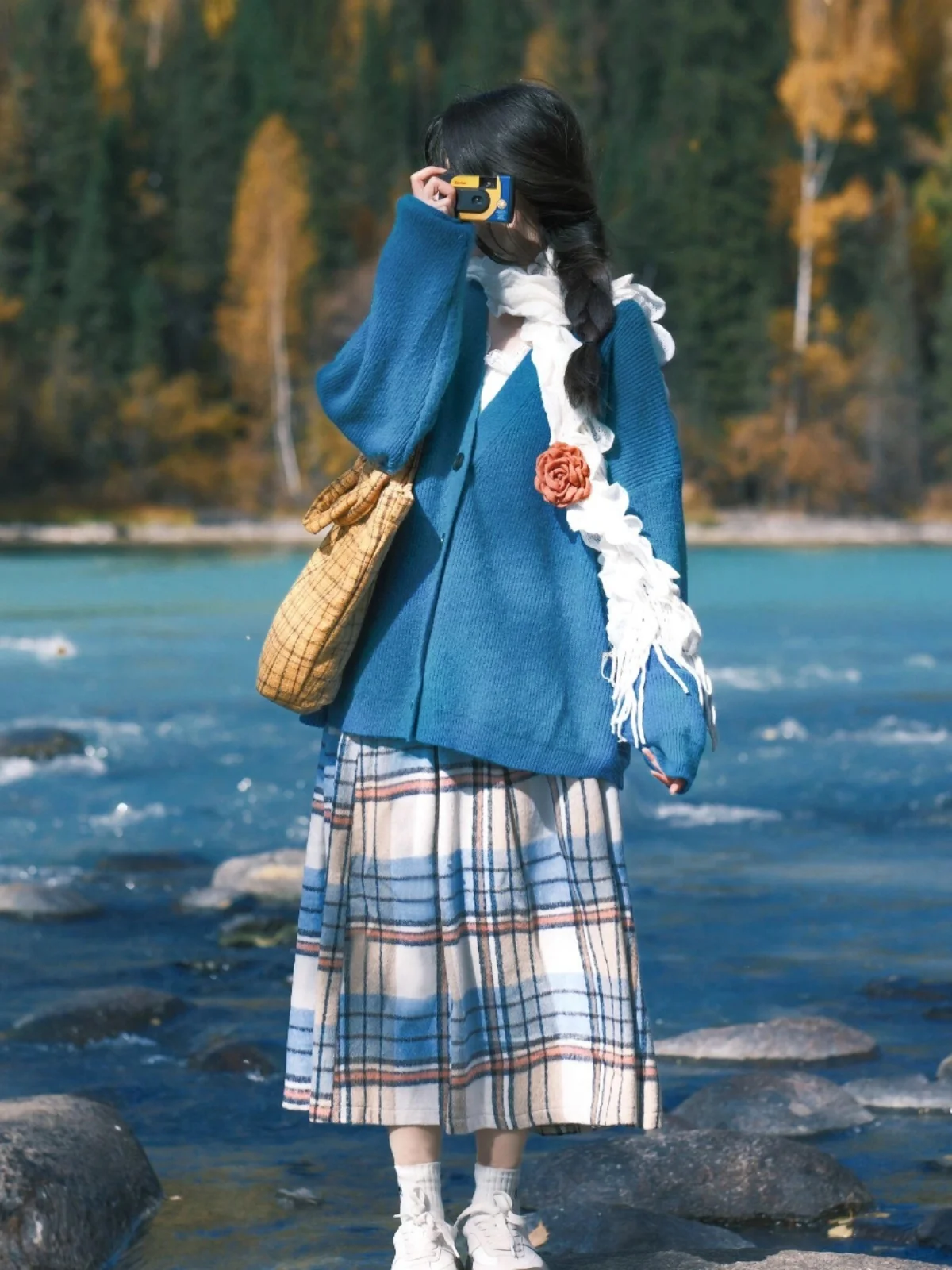 Женский вязаный кардиган средней длины Artistic Blue ~ Mori Look Lake осень 2024 свободная