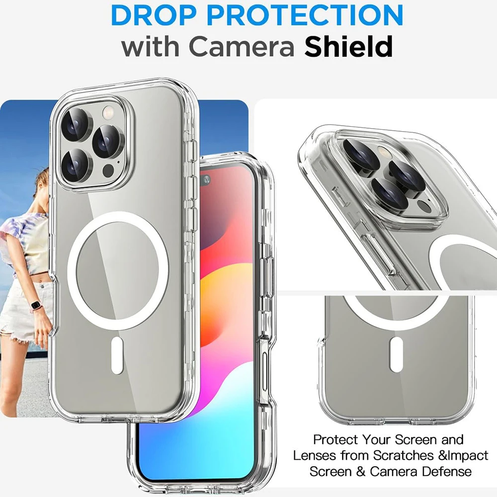 Прозрачный магнитный чехол Bonola Strong для iPhone 16/16 Pro 3M противоударный защитный 16 Max 6 9