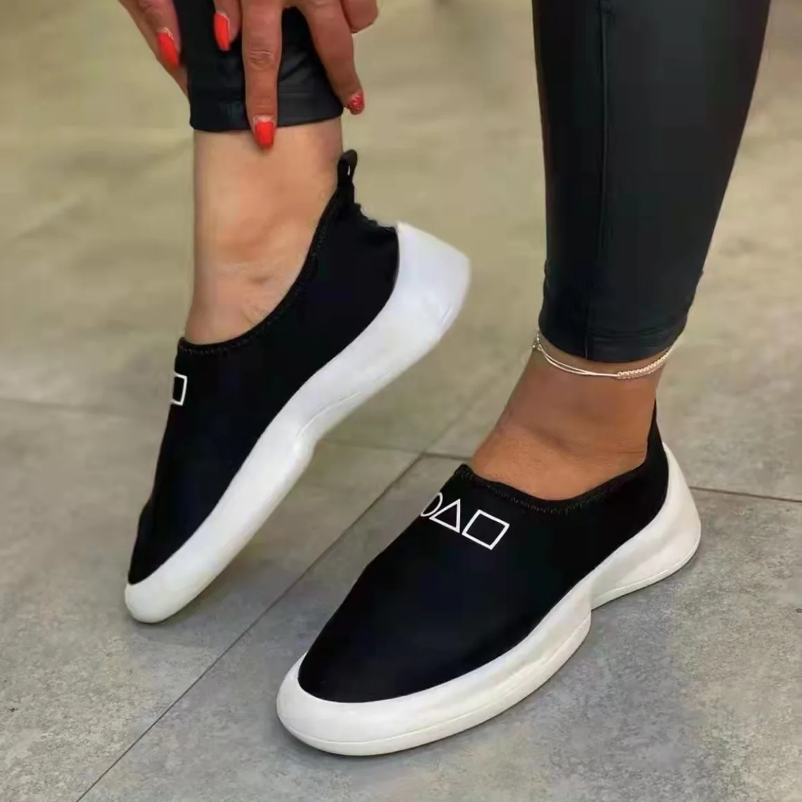 

Women's shoes Cloth sports elastic set feet flat running round toe shallow mouth wedge heel loafer casual shoes