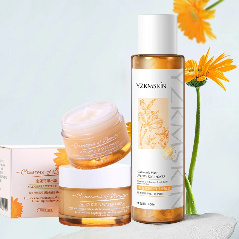 

Набор для ухода за кожей лица с календулой и витамином C, отбеливание ярче, увлажняющий набор для лица, крем для лица, очищающее средство, сыв...