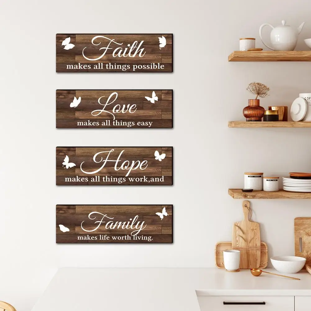 

1set Farmhouse Wooden Sign Family Love Faith Hope Butterfly Rustic Plaque For Front Porch Door Wall Decoration Dropshipping