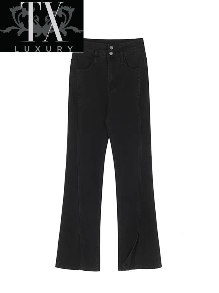 

Aesthetics Slim Flare Pants E-girl Vintage 90s Solid Y2K High Waist Office Lady Jeans Sexy Slit Fashion All-Match Trousers New