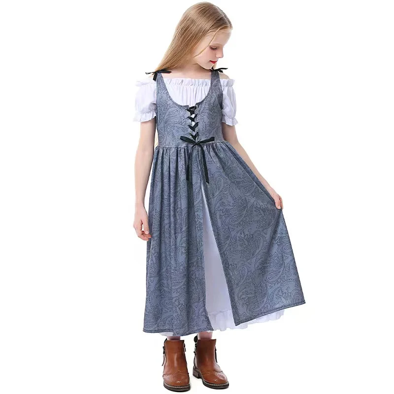 

European Retro Girls Maid Cosplay Kids Children Halloween Lady Costumes Carnival Purim Role Playing Party Medieval Evening Dress