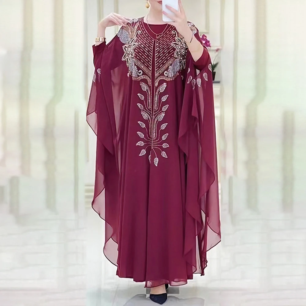 

MD Chiffon Boubou Muslim Fashion Abaya 2 PCS Set Dubai Turkey Maxi Dress Musulman Ensembles Caftan Marocain Islamic Clothing