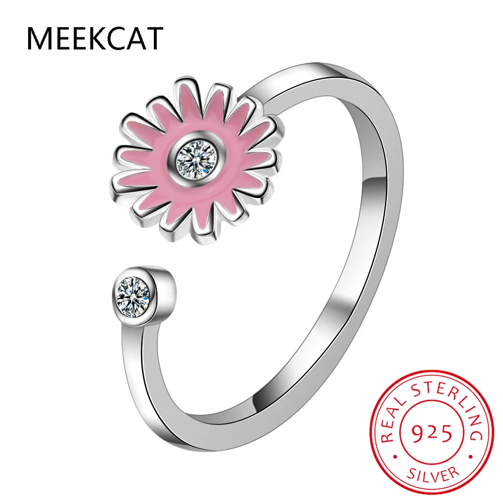 Настоящее серебро 925 пробы милое цветное кольцо с цветком серьги браслет