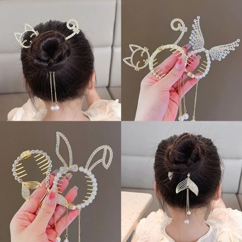 

Shiny Angel Wing Animal Ears Baby Hair Clip Elegant Tassel Pearl Kids Hairpins Ponytail Headband for Women Girl Hair Accessories