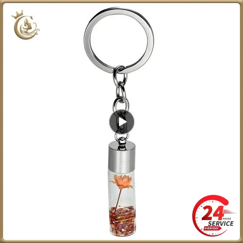 11g Key Pendant Multipurpose Preserved Flower Keychain Water Proof Key Chain Metal Dried Flower Glass Bottle Pendant