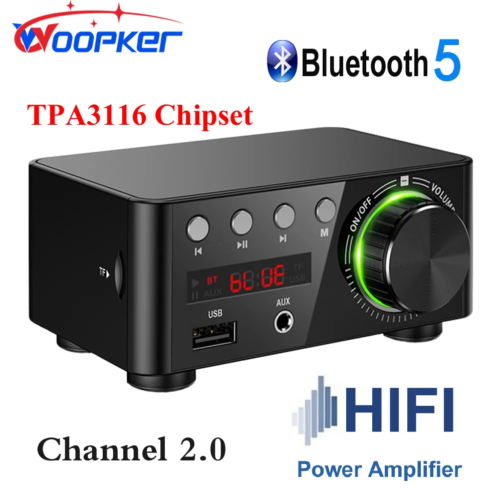 

Woopker Digital Bluetooth Power Amplifier 50Wx2 TPA3116 Hifi Class D Mini Amp 2.0 Channel Stereo Audio Sound Amplifiers