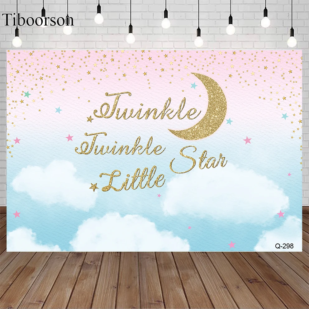 

Twinkle Twinkle Little Star Background Sweet Crescent Moon Clouds Birthday Party Decoration Photography Backdrop Newborn Banner