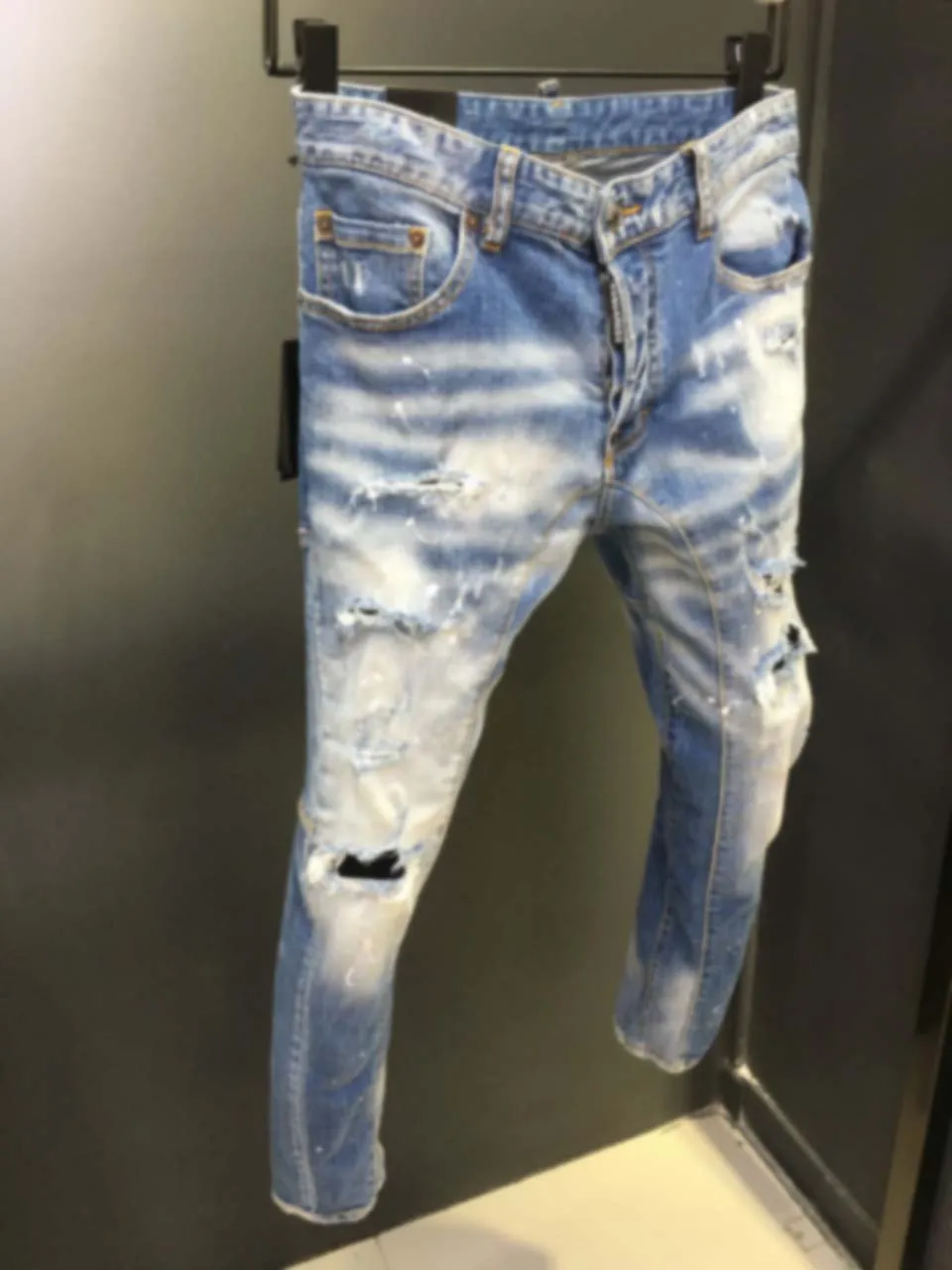 2023 New D2 Jeans for Men's Fashion Slim Fit, Broken Hole Patch, Broken Ink Patch, Small Feet D2 Jeans for Men