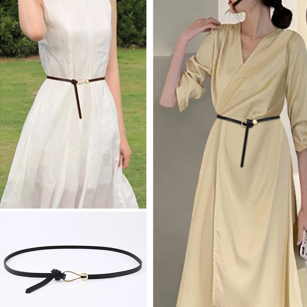 

Women Luxury Brand Belts Thin Golden Buckle PU Leather Strap For Dress Trousers Casual Black Ladies Female Designer Waistband