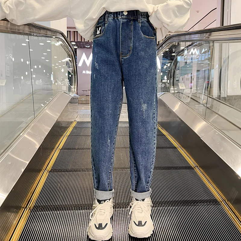 

Детские цельнокроеные вельветовые прямые брюки для девочек, детские брюки с широкими штанинами, джинсы, бархатные повседневные теплые джин...