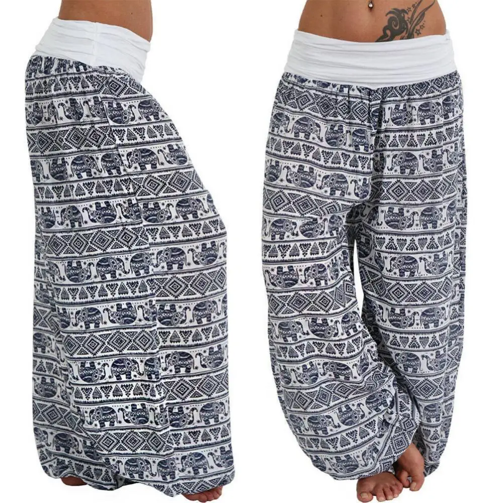 

Pants Trousers Loose Women Boho Elephant Print Yoga Low Waist Long Baggy Bloomer Trousers
