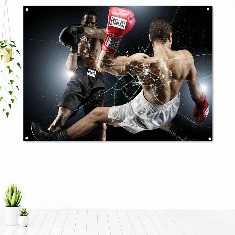 

Live Boxing Sport Kickboxing Tapestry Workout Inspirational Poster Wall Art Vintage Decorative Banner Banner Flag Gym Wall Decor