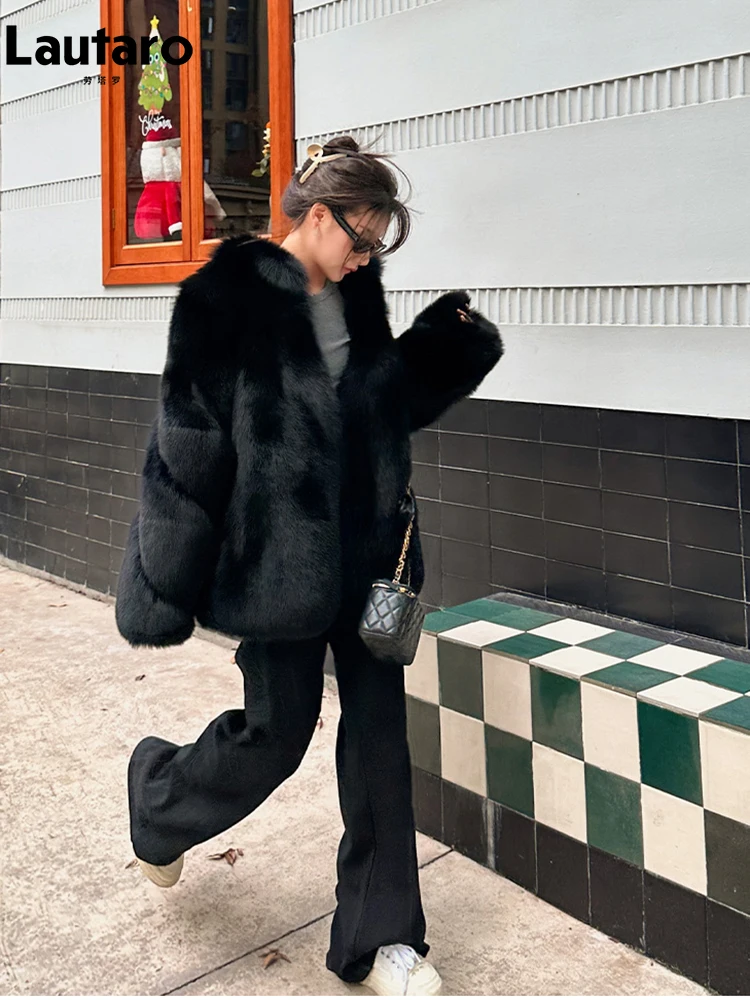 Lautaro осень зима черный толстый теплый мягкий мохнатый шуба из искусственного