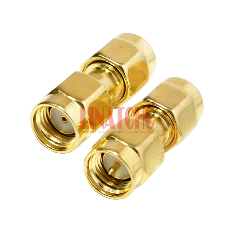 50 Ohm Golden RP SMA Male to SMA Male Connector WIFI Antenna Adaptor Converter