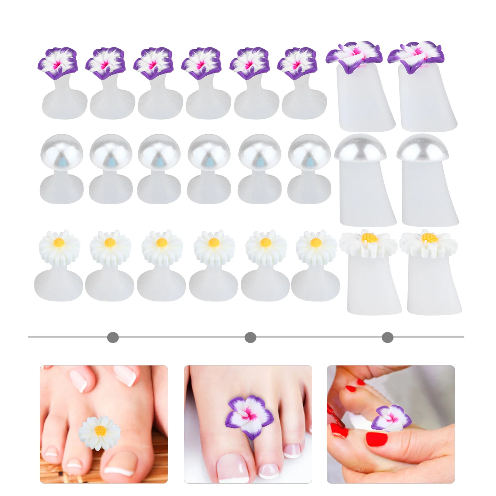

24 Pcs Manicure Finger Splitter Silicone Toe Separator Nail Gel Splint Flower Spacer Pearl Silica Protector Tools