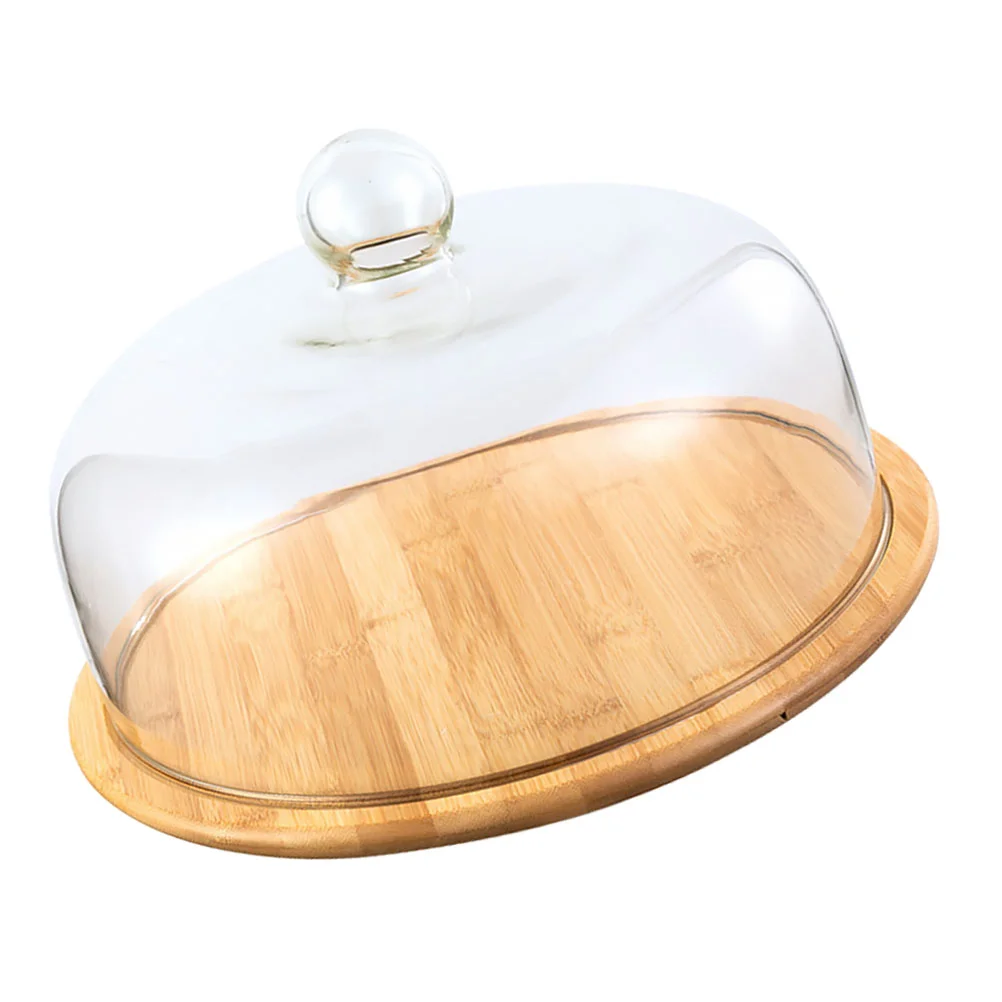 

1 Set Cake Tray Delicate Dessert Tray Cake Showing Stand with Glass Cover (Wood)