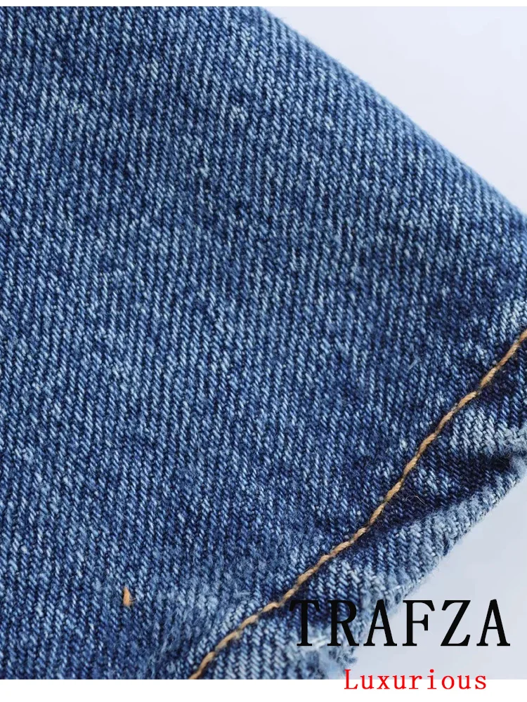 TRAFZA винтажное шикарное женское джинсовое платье с однотонным отложным