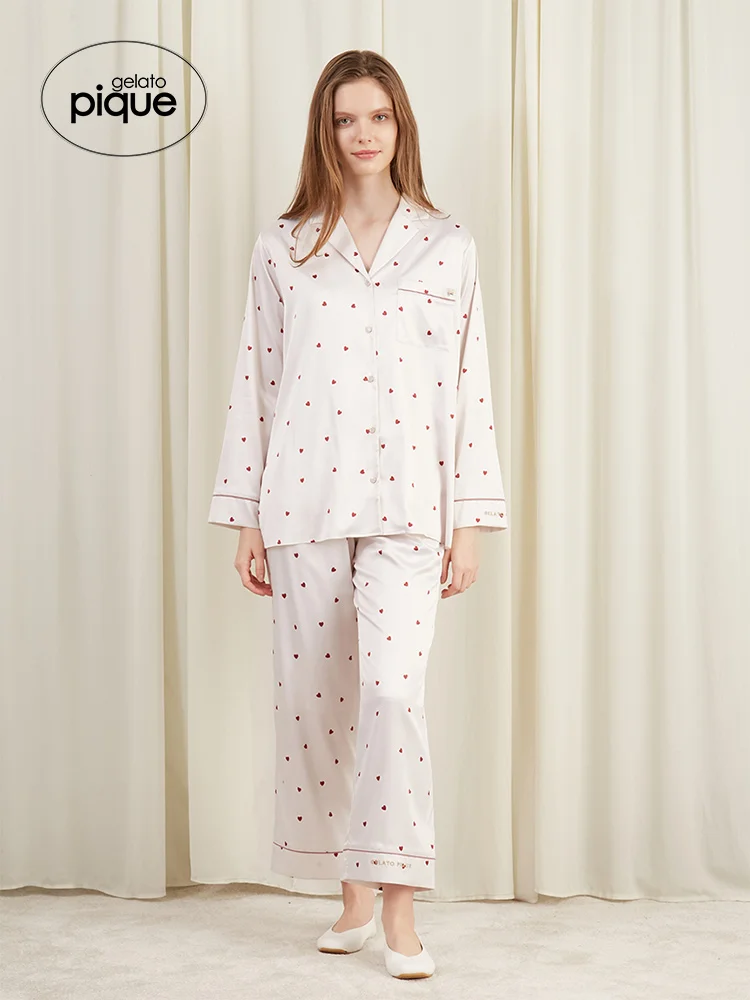 Satin Homewear Set Room Wear Gelato Pique 2023 Spring Summer New Women's Pajamas Pants Love Prints
