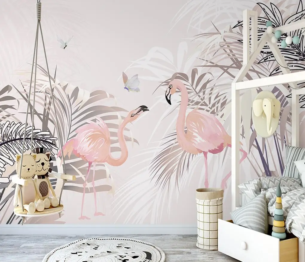 Custom wallpaper Hand painted Nordic fresh plant palm tree flamingo indoor background wall mural 3d wallpaper