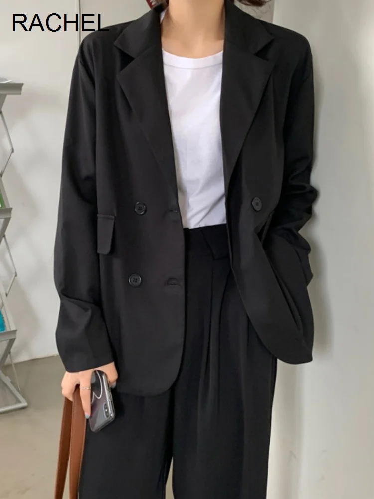 

Женский пиджак свободного покроя, тонкий черный повседневный облегающий пиджак для улицы на весну и осень, 2021