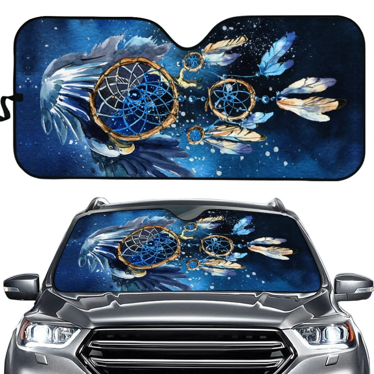 

Car Front Window Sunshade Dream Catcher 3D Printing Foldable Durable Windscreen Cars Block Sun Glare Auto Heat Reflector Covers