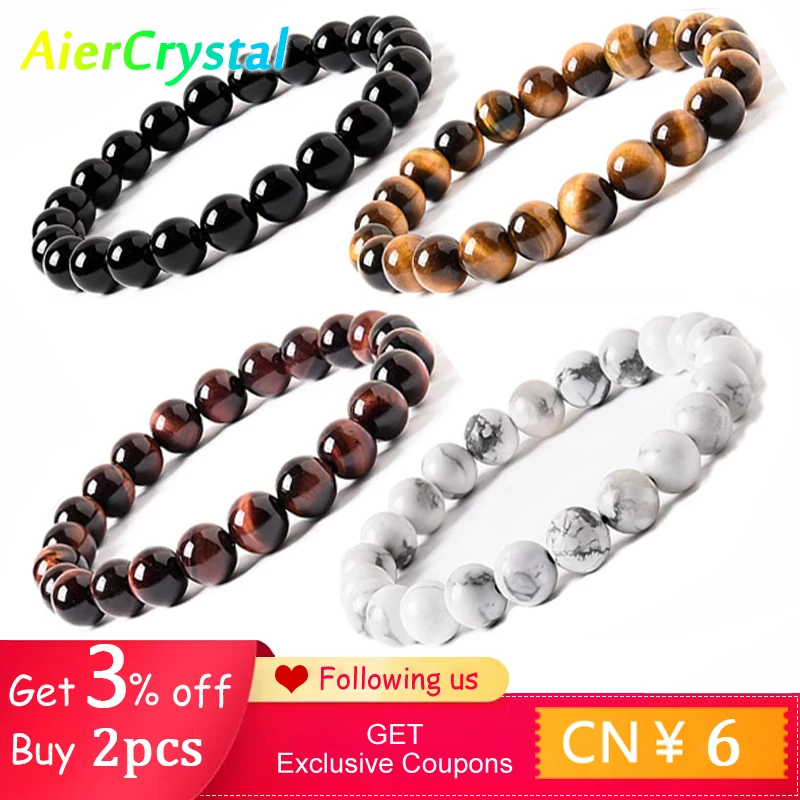 Set Beaded Bracelets 8mm Healing Meditation Yoga Couple Jewelry Natural Mineral Crystal Stretch Rope Beads Bracelet for Women