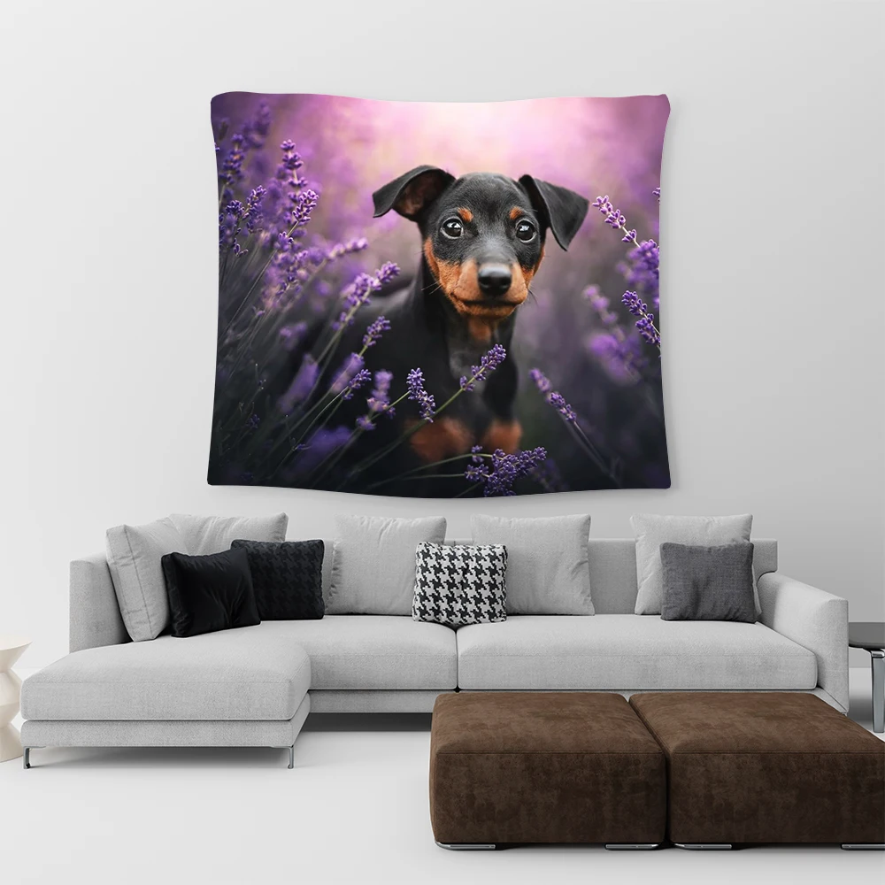 

Милая Такса в Лаванде, искусственный гобелен, животные, ткань, макраме, Настенное подвесное пляжное одеяло для декора комнаты