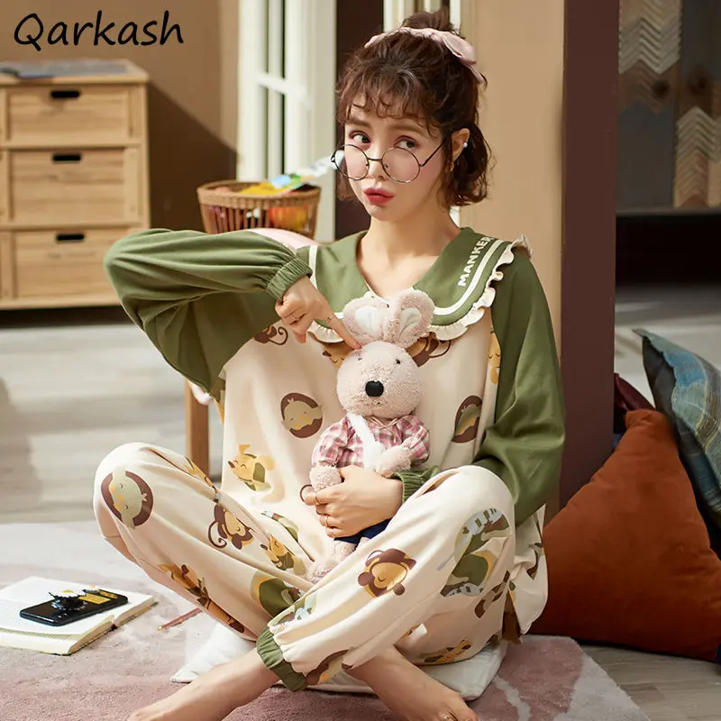 

Pajama Sets Women Plus Size 3XL Lovely Cartoon Chic Spring Fall Long Sleeve Student Home Comfortable Sleepwear Popular 17 Styles