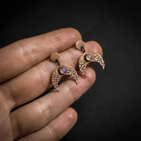 vintage metal carving moon earrings bohemian bronze vines leaves inlaid moonstone drop earrings for women jewelry